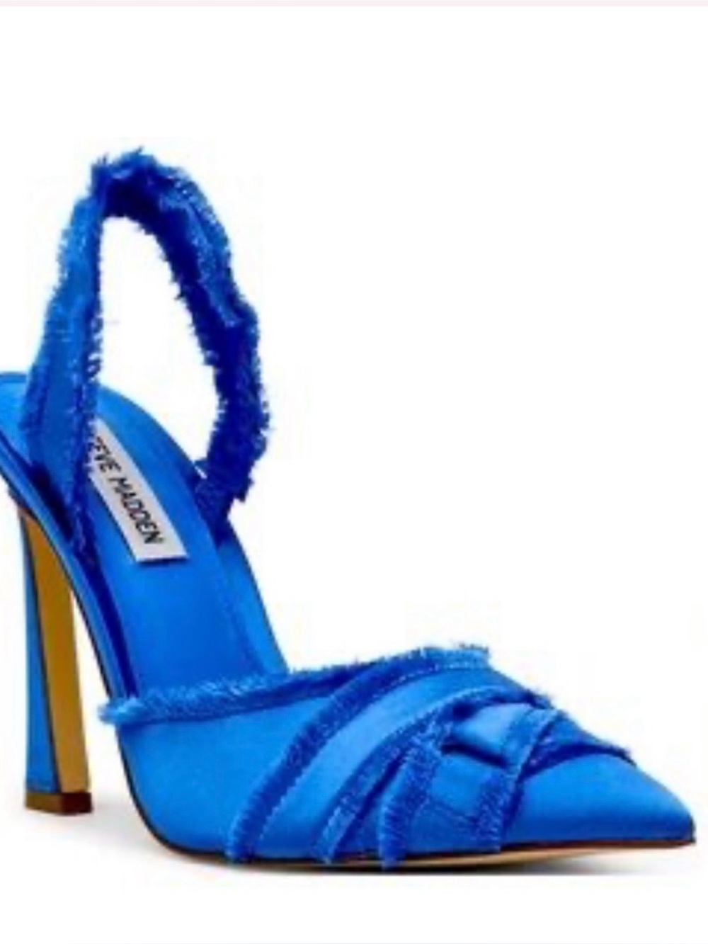 New Steve Madden Larysa Blue Satin Frayed Slingback Pumps Heels size 6.5